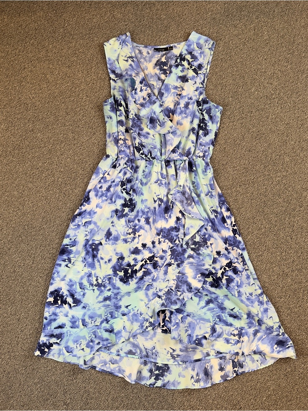 Apt. 9 Blue and White Watercolor Ruffle-Front Midi Dress
